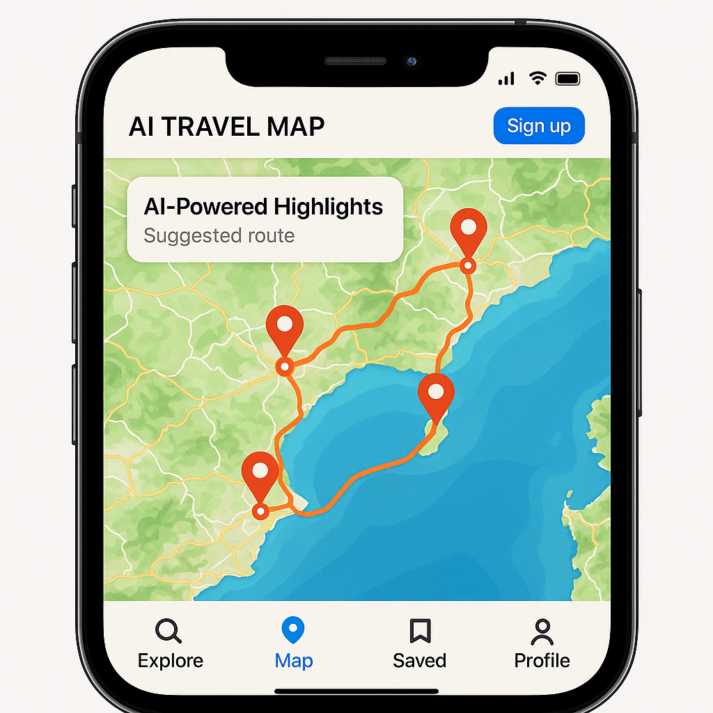 Hero image showing AI travel planner interface